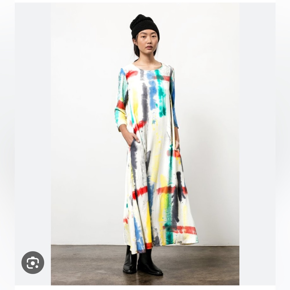 Abstract Brushstroke Maxi Dress - White Multicolor